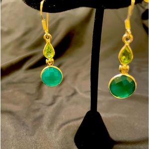 Silver green quartz and peridot earrings